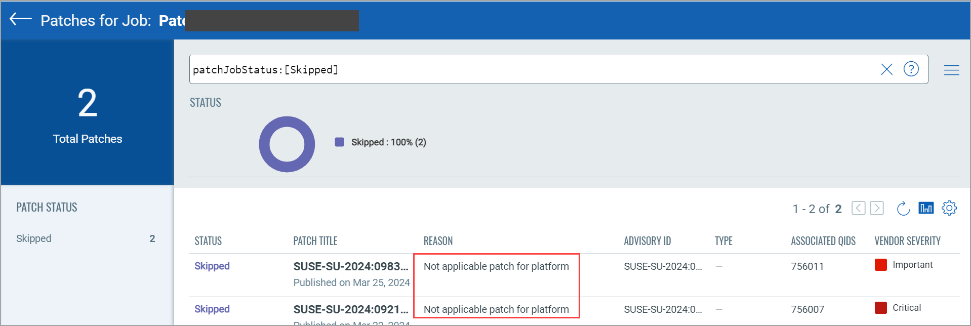 Reason for patches skipped.