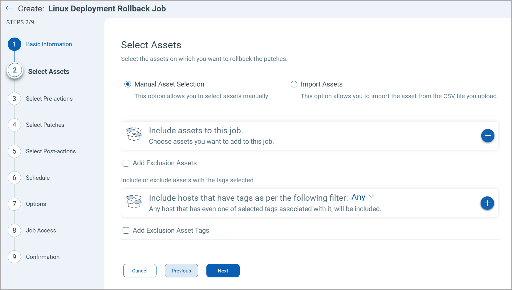 Add exclusion assets for linux rollback job.