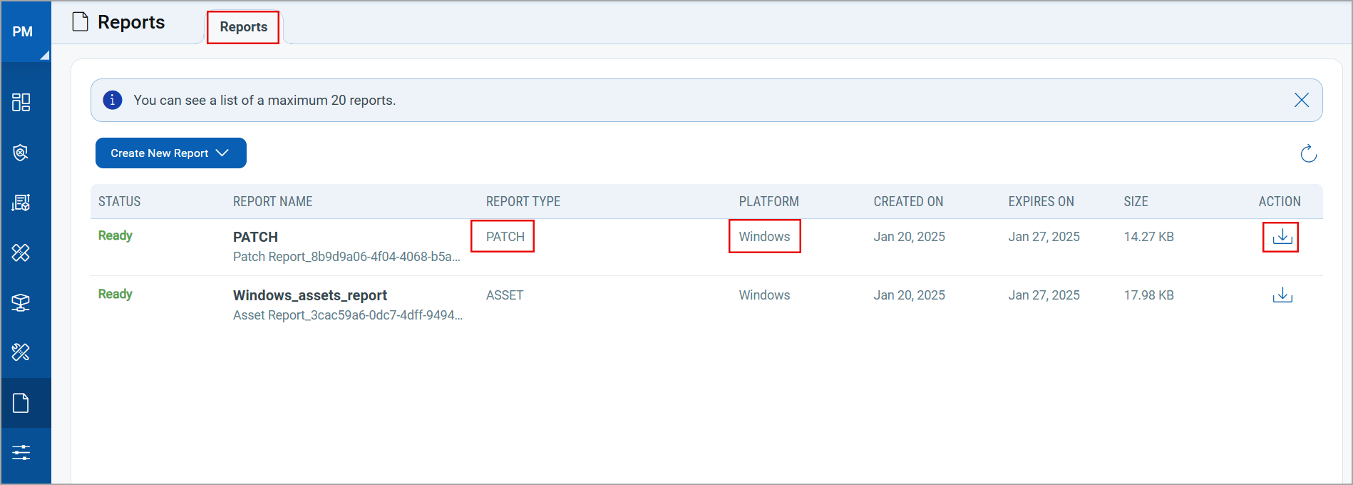 Download report with Ready status.