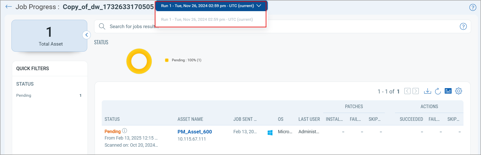 Job Run History.