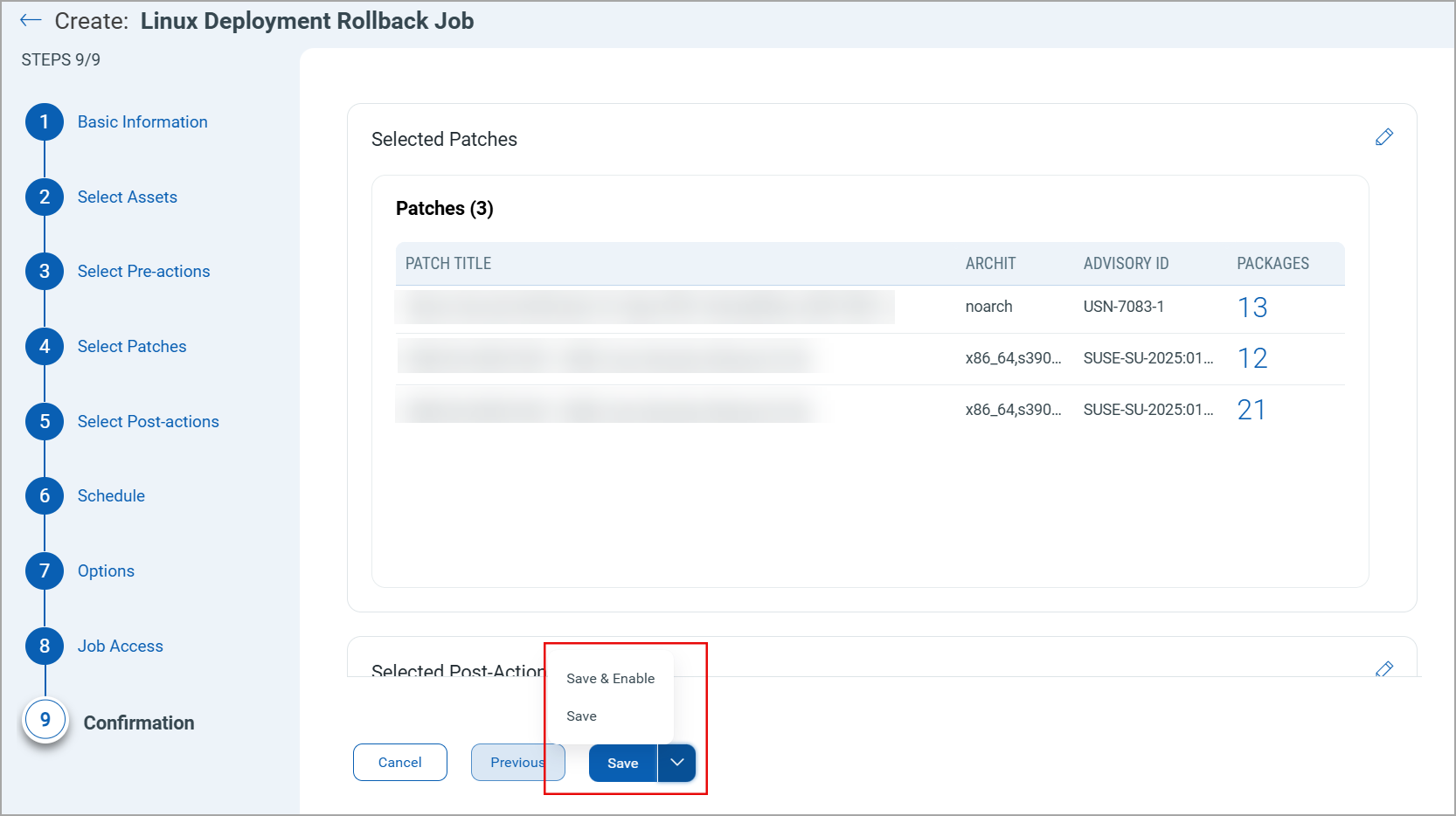 Linux Rollback job confirmation step.