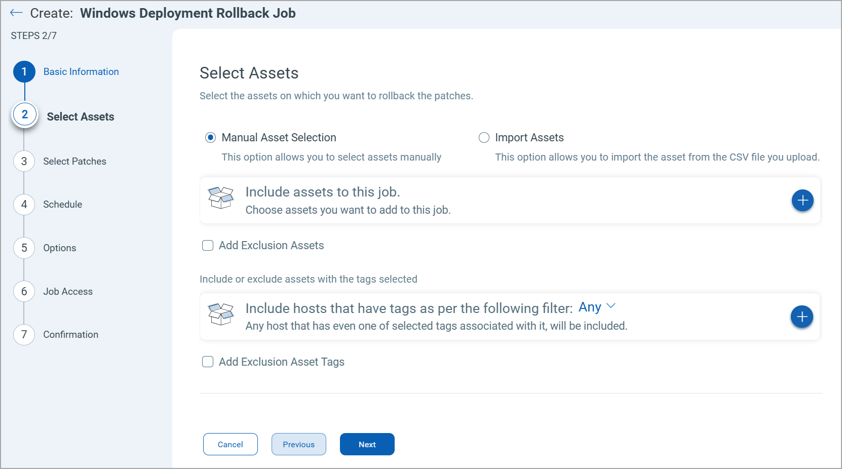 Add exclusion assets for Windows rollback job.