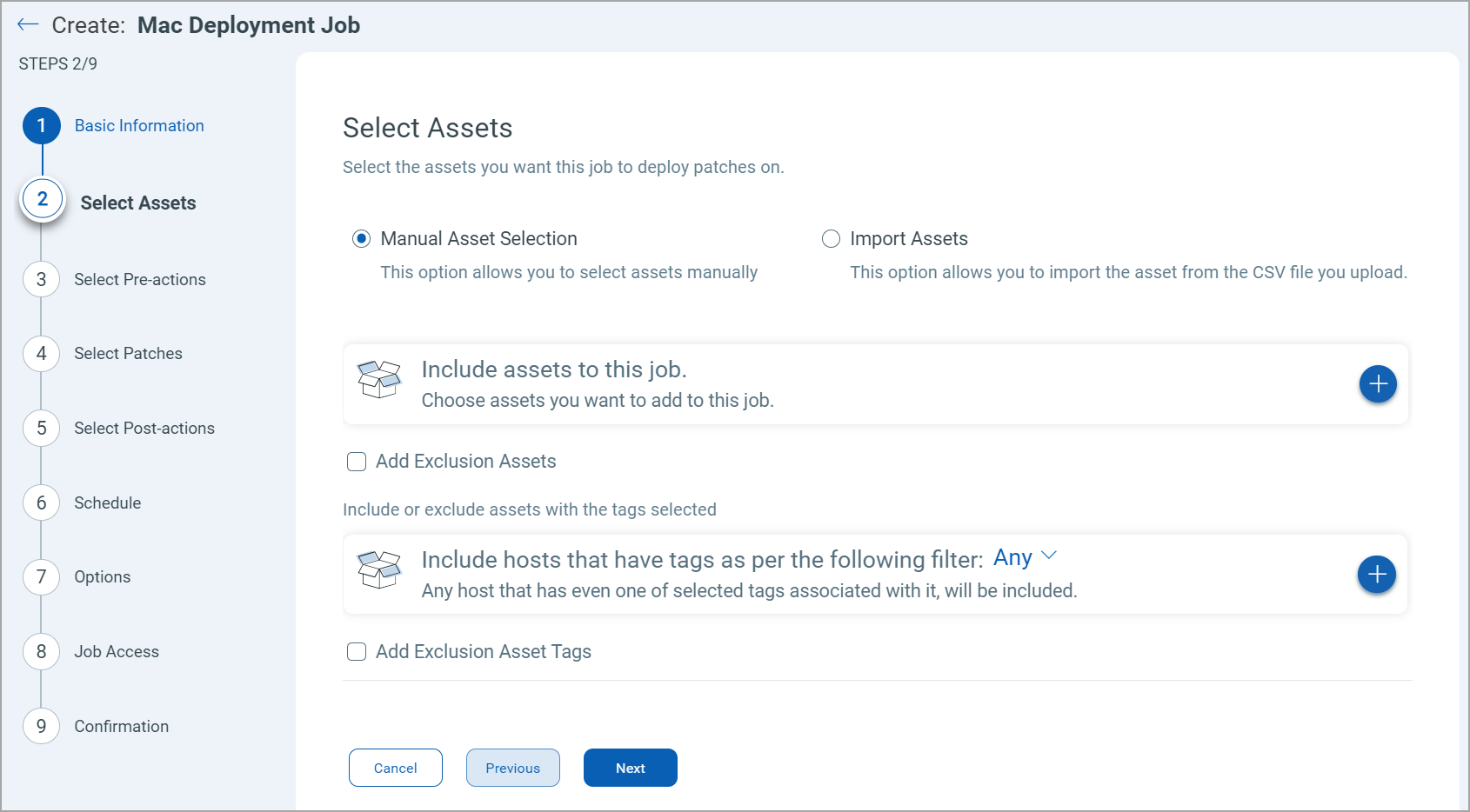 Mac deployment job - Select Assets step.