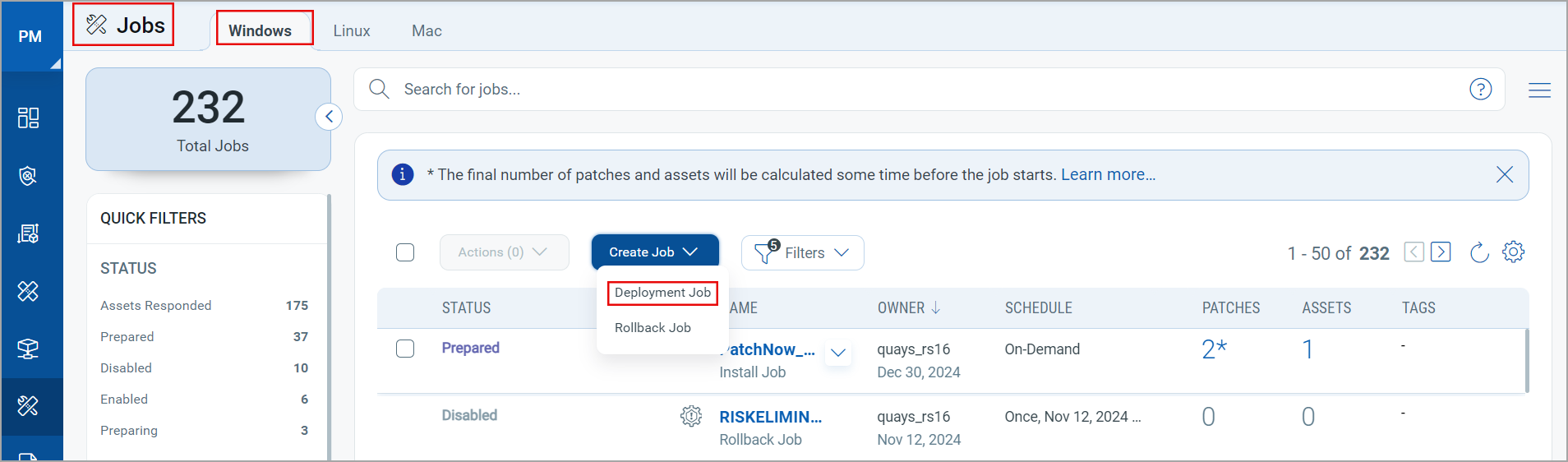 Windows Deployment Job Creation.