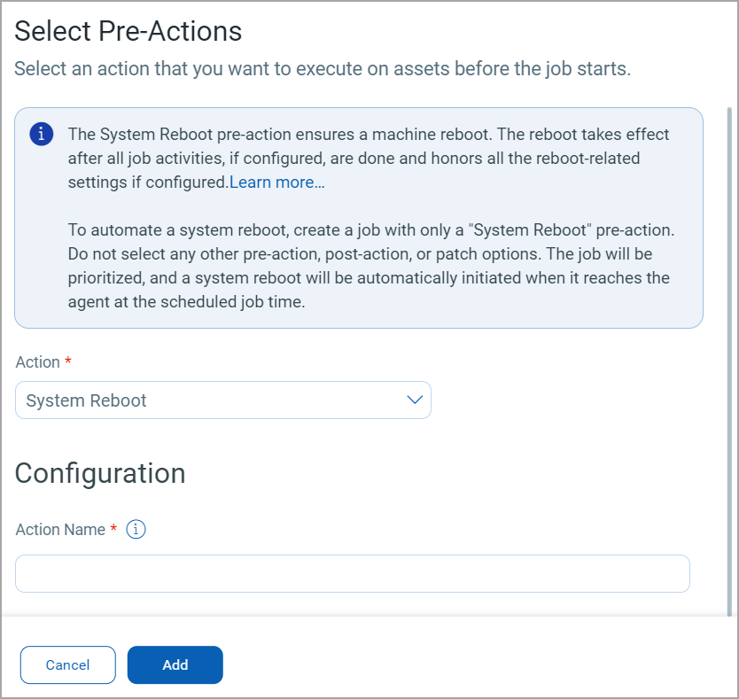 Job with only system reboot pre-action.