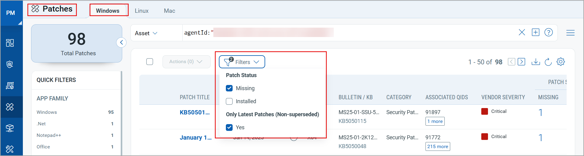 Filters for Windows Assets