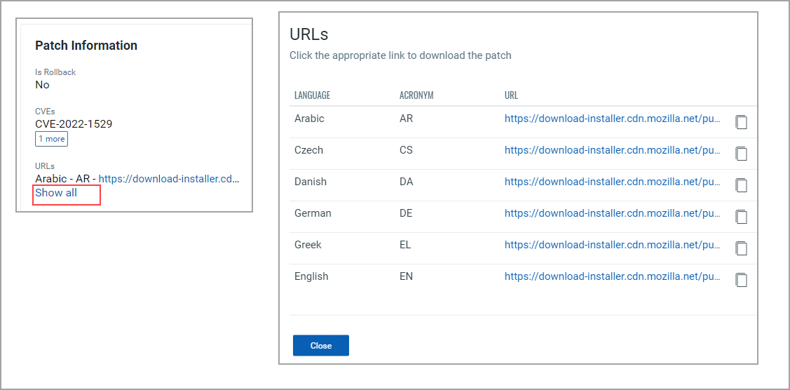 Patch Basic Information - Show all languages.
