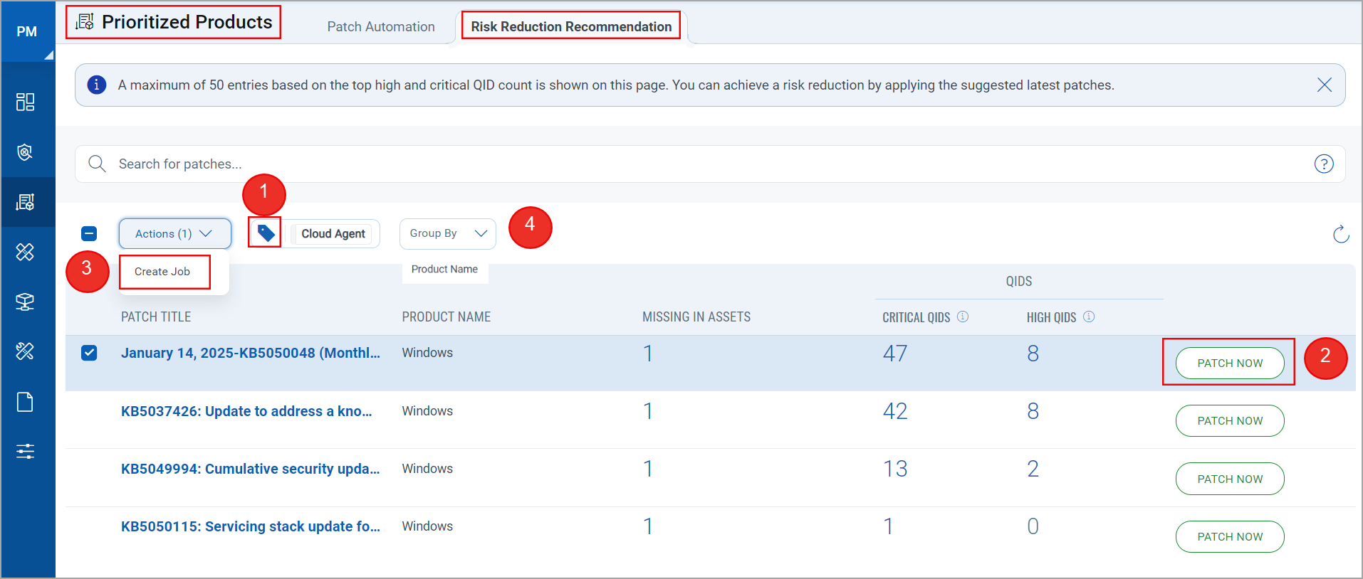Risk Reduction Recommendation tab.