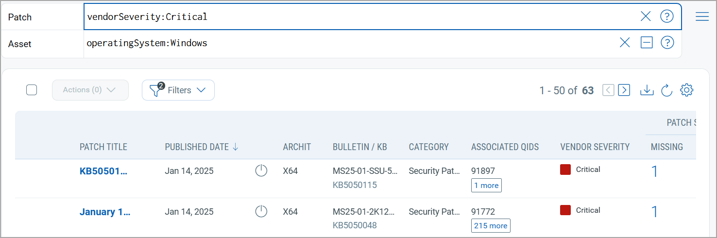 Use the operatingsystem token to see Windows patches.