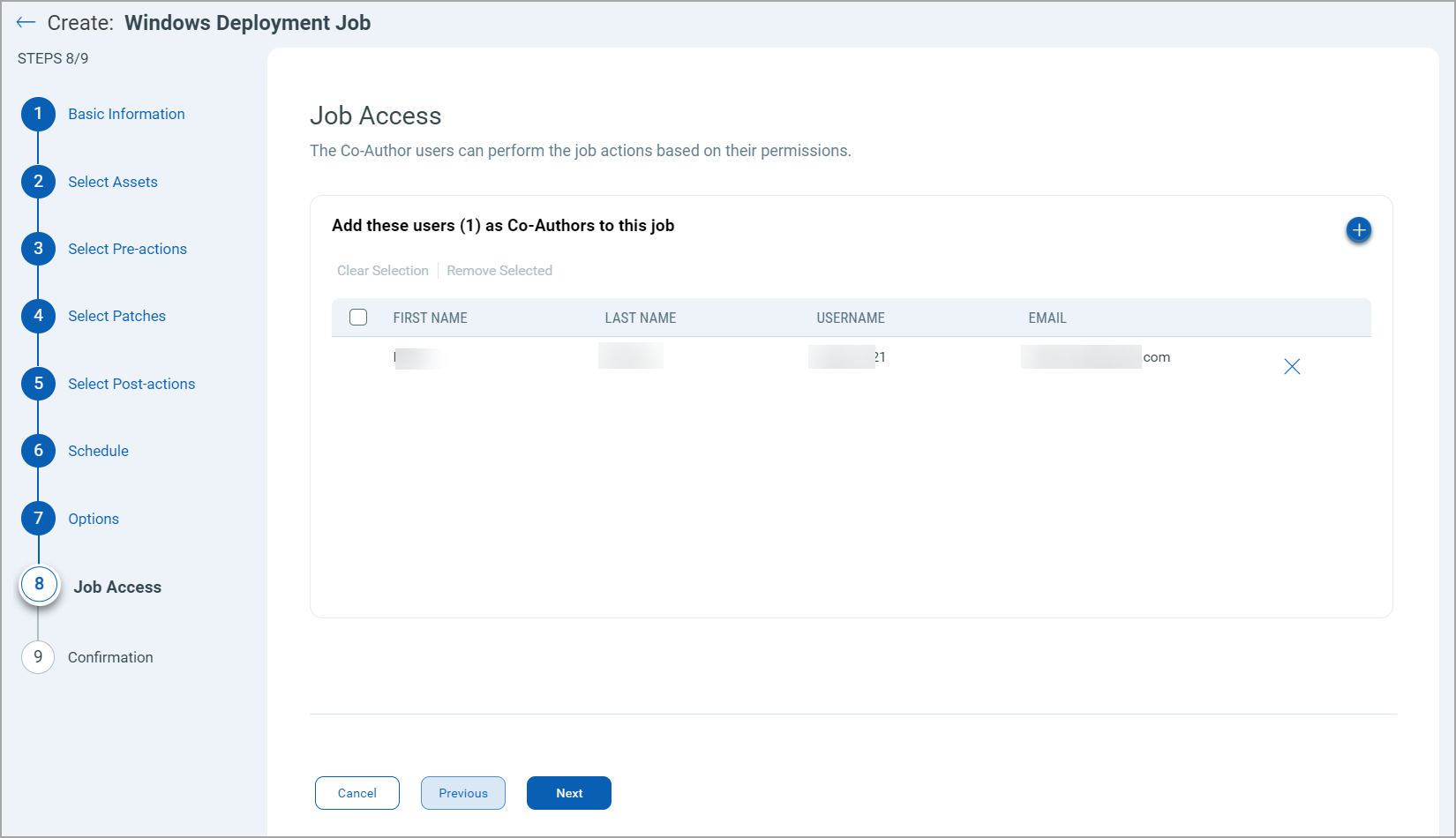 Job access screen shows co authors for the job.