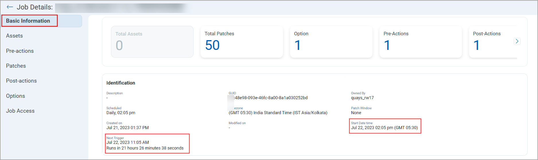 Job details of the latest job run.