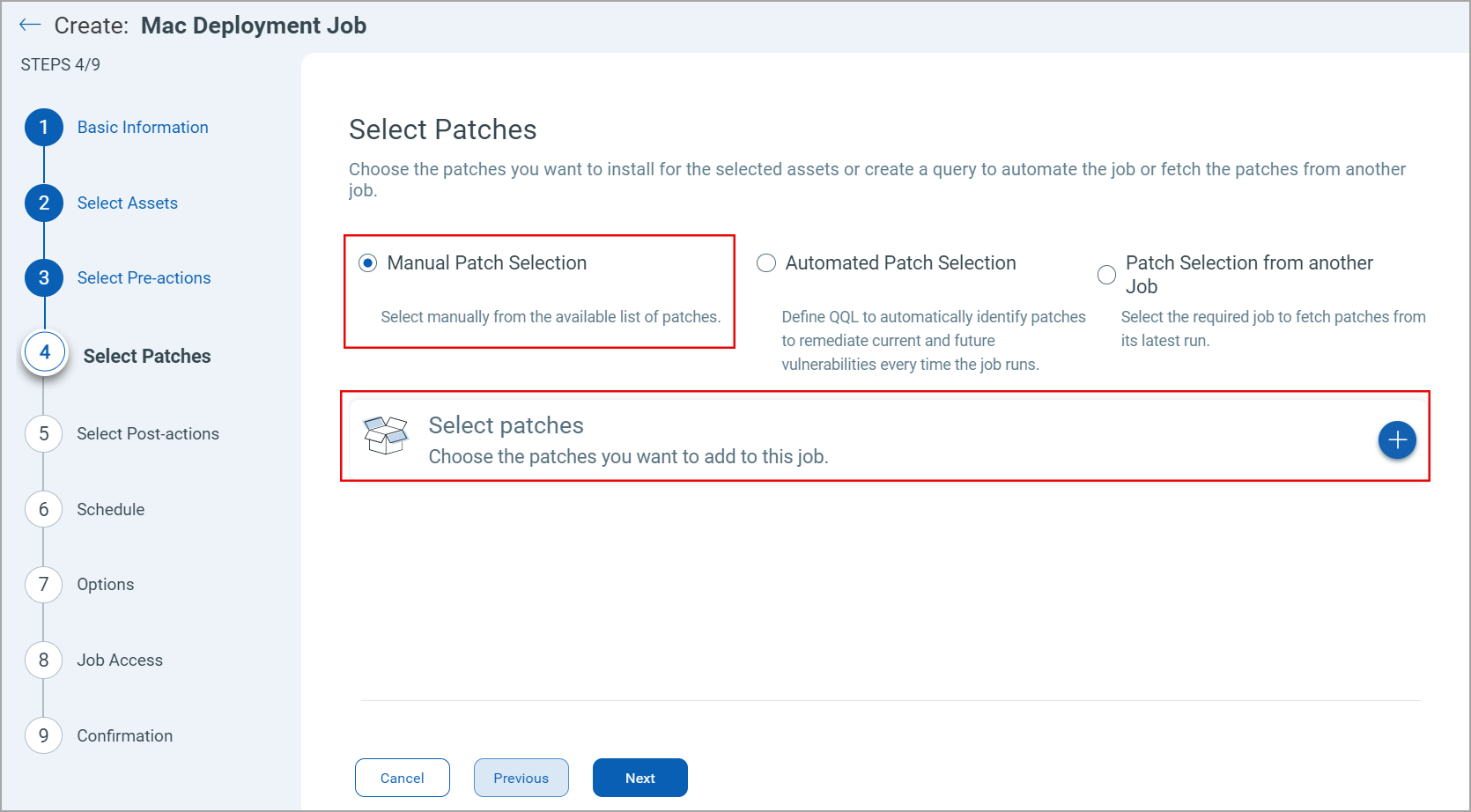 Manual Patch Selection for Mac Job
