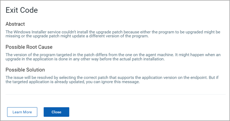 Viewing Patch Failure Error Code Details