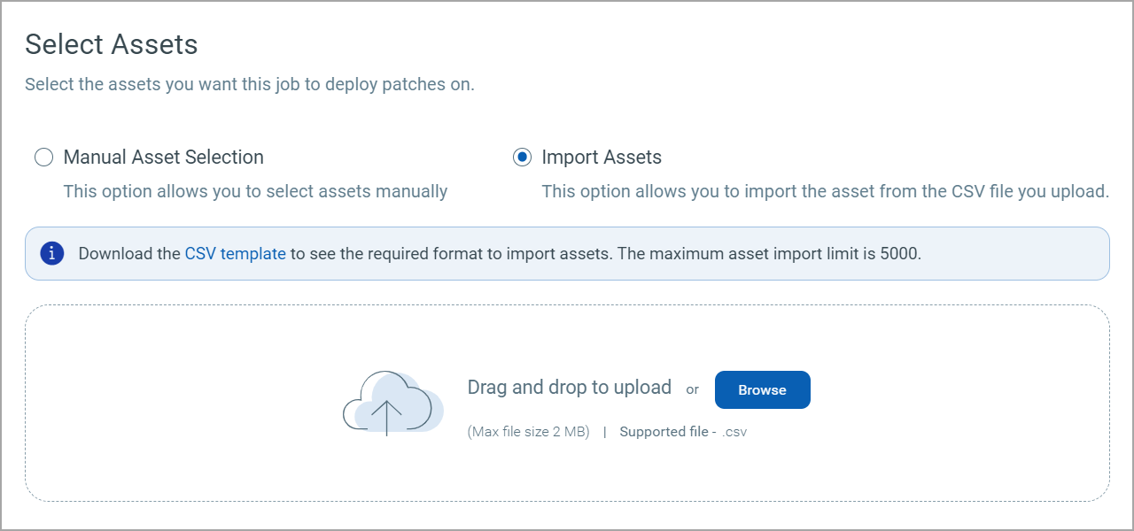 Import Assets from the CSV file.