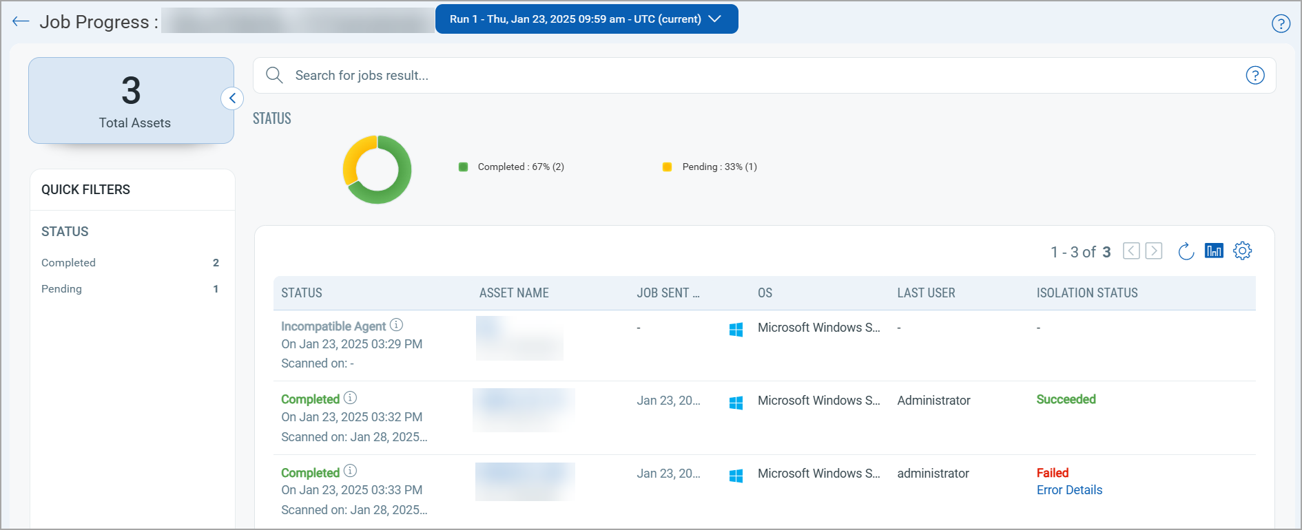 Job status for every asset from the Job Progress page.