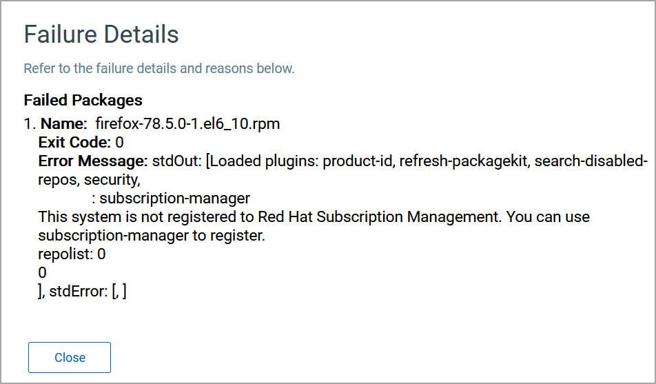 Linux job failure details window.