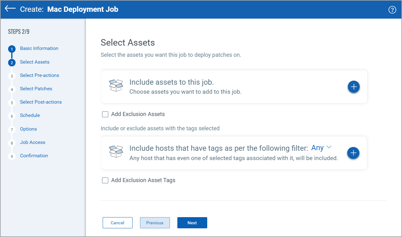 Mac deployment job - Select Assets step.