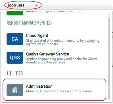 Application module picker shows Administration module.