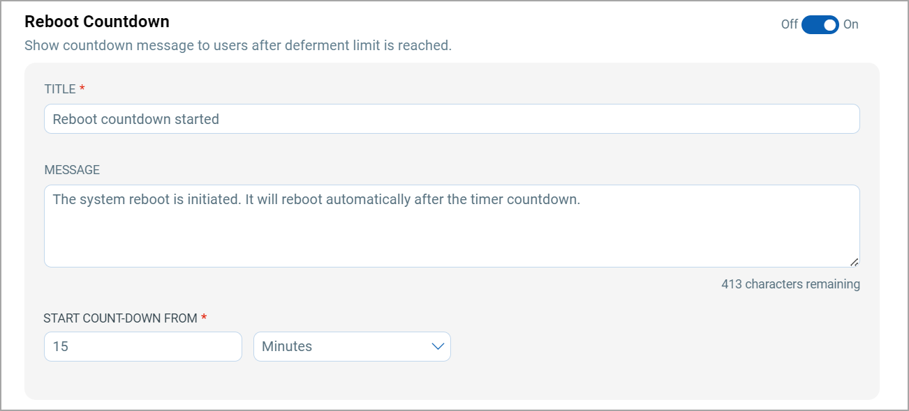 Reboot countdown settings