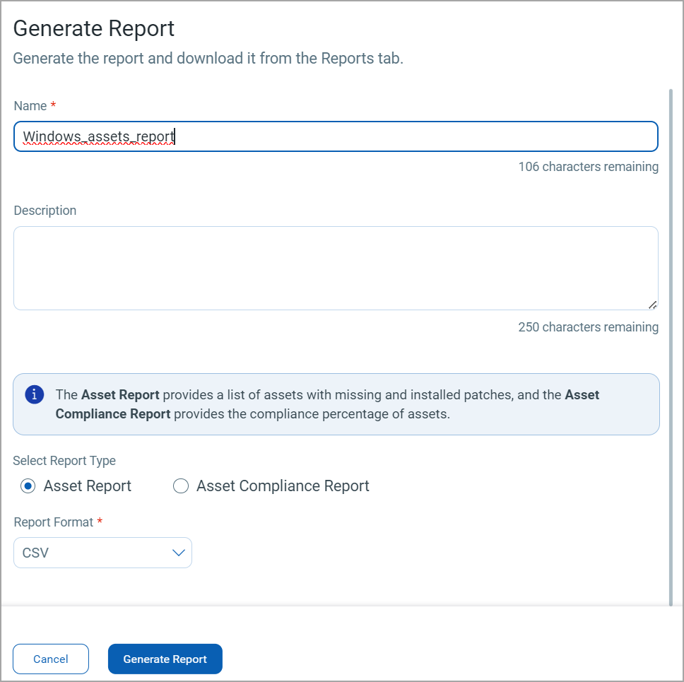 report generation message - Windows and Mac.
