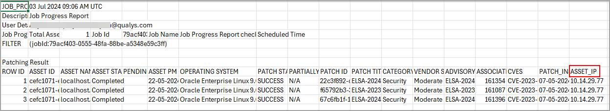 Asset_IP column added to the job progress report.