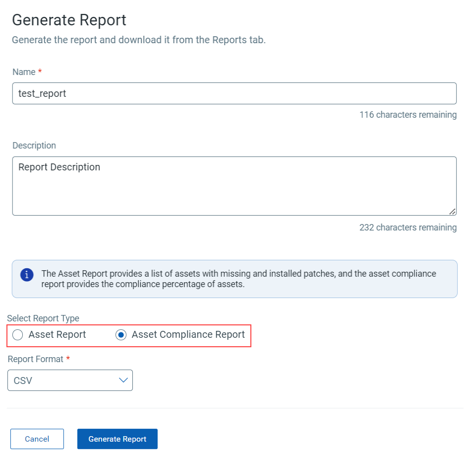 Report Type Selection.