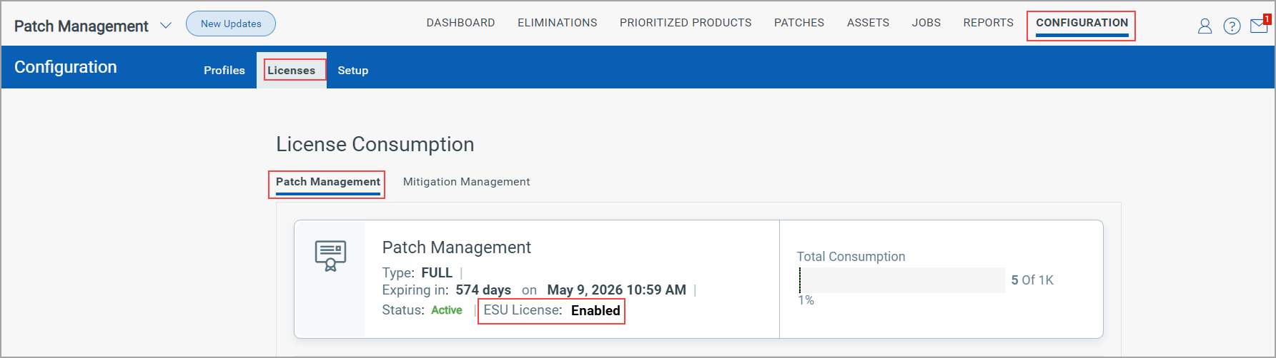 ESU License details. 