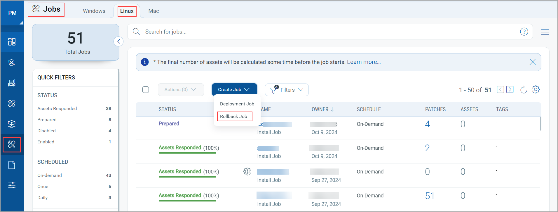 Create Linux Rollback Job.