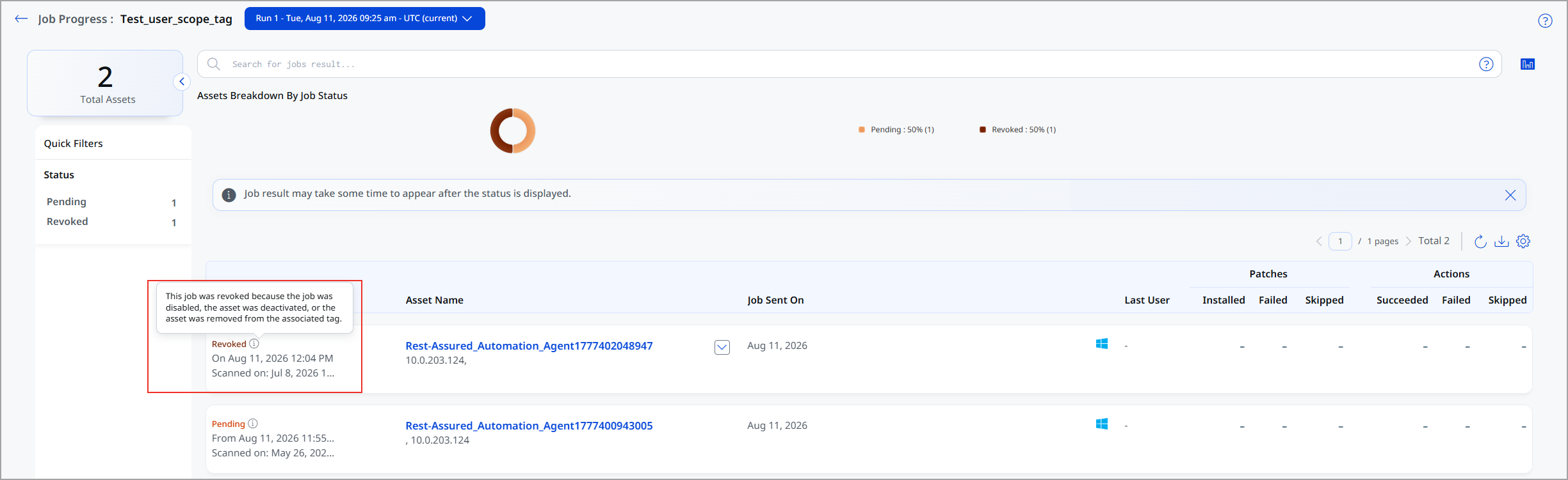 New revoked asset status on Job progress page