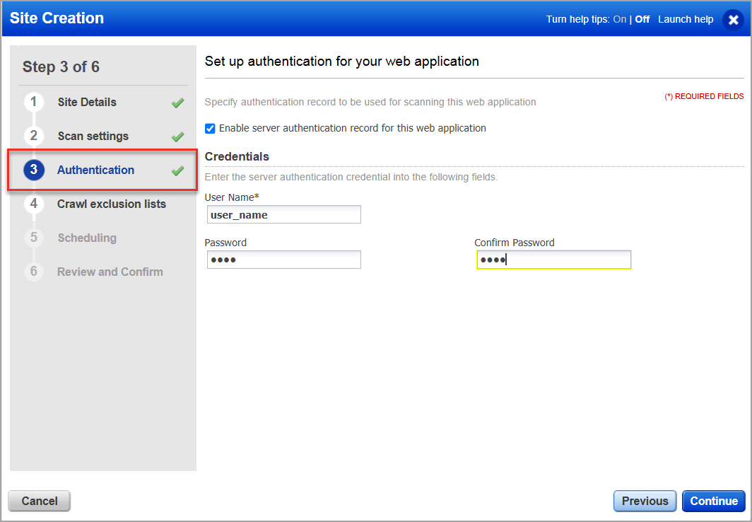 Authentication setting in MDS Site Creation workflow.