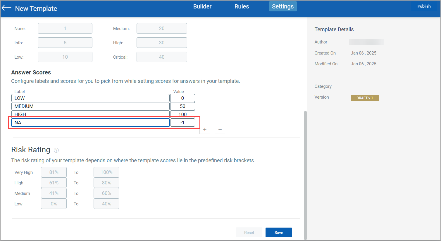 View Template settings.