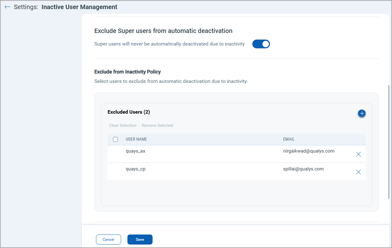 Exclude users from the inactivity policy