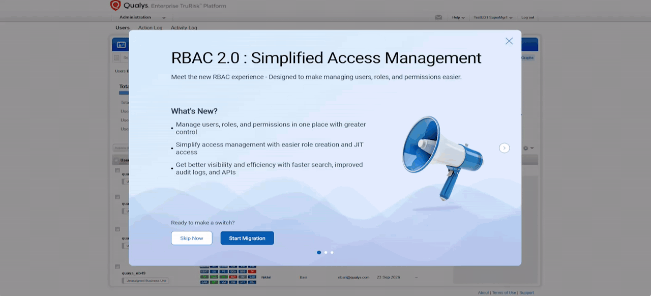 RBAC 2.0 migration flow to the new Administration application