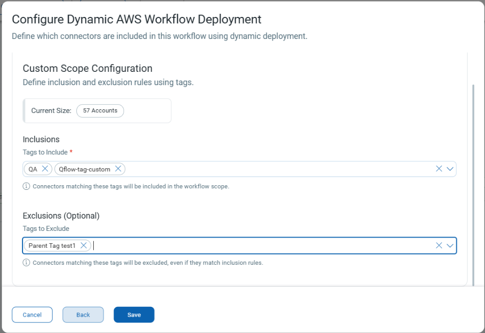 QFlow Dynamic Scope configuration with tag-based inclusion and exclusion rules