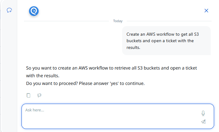 QFlow AI confirmation dialog repeating the user's workflow request