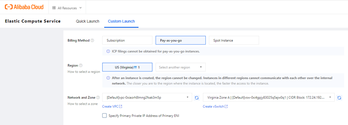 Alibaba Cloud network configuration options