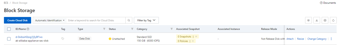 Cloud disk listed in Block Storage