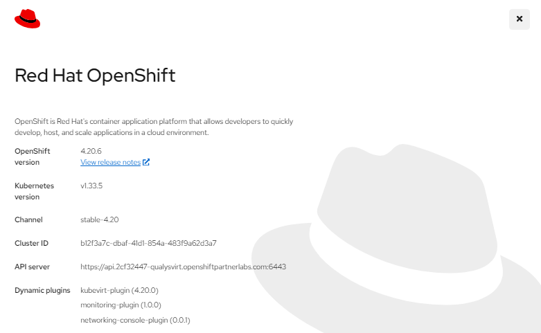 OpenShift web console home page