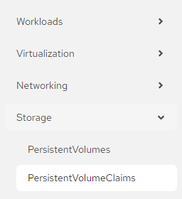 PersistentVolumeClaims list in OpenShift