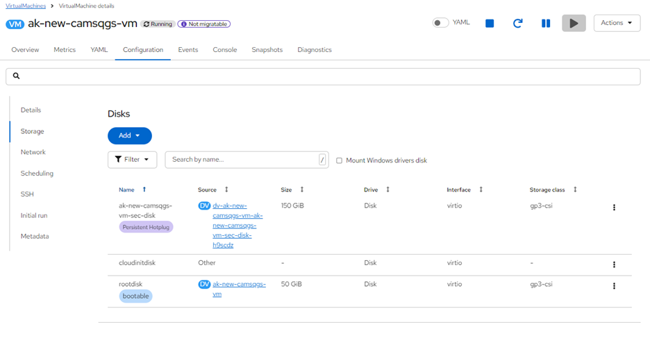 Secondary disk attached to virtual machine