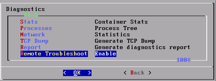 QGS Remote Troubleshoot diagnostics tab