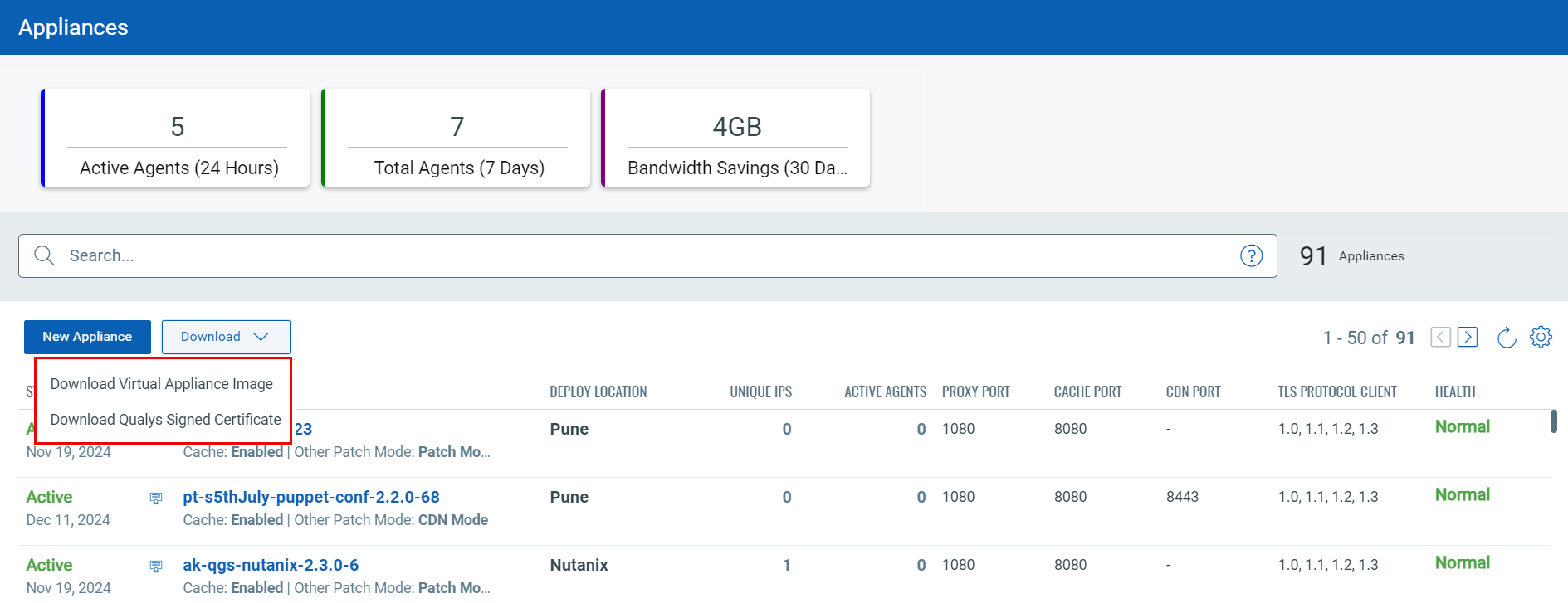 New download dropdown for appliances