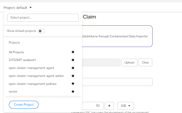 Project selection drop-down