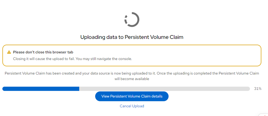 PVC creation in progress screen