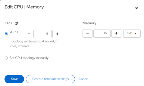 Virtual machine resource configuration summary