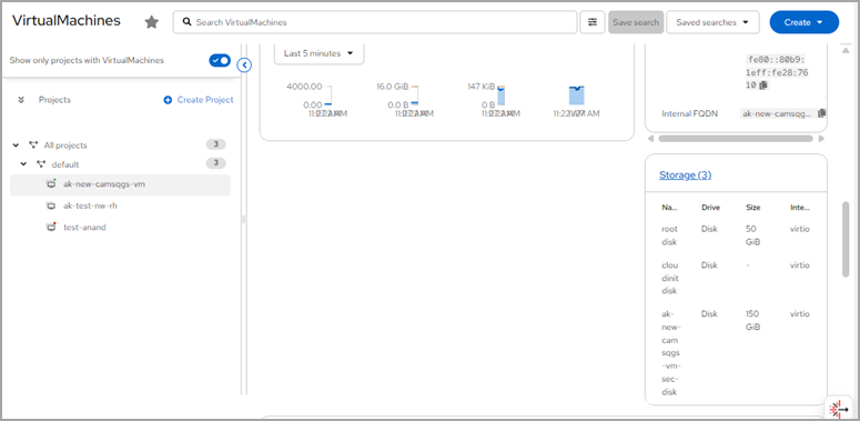 Storage section for the virtual machine