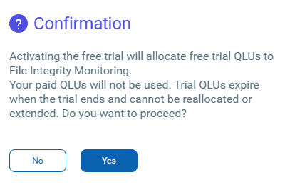 confirmation mesage shows a confirmation message before the trial starts