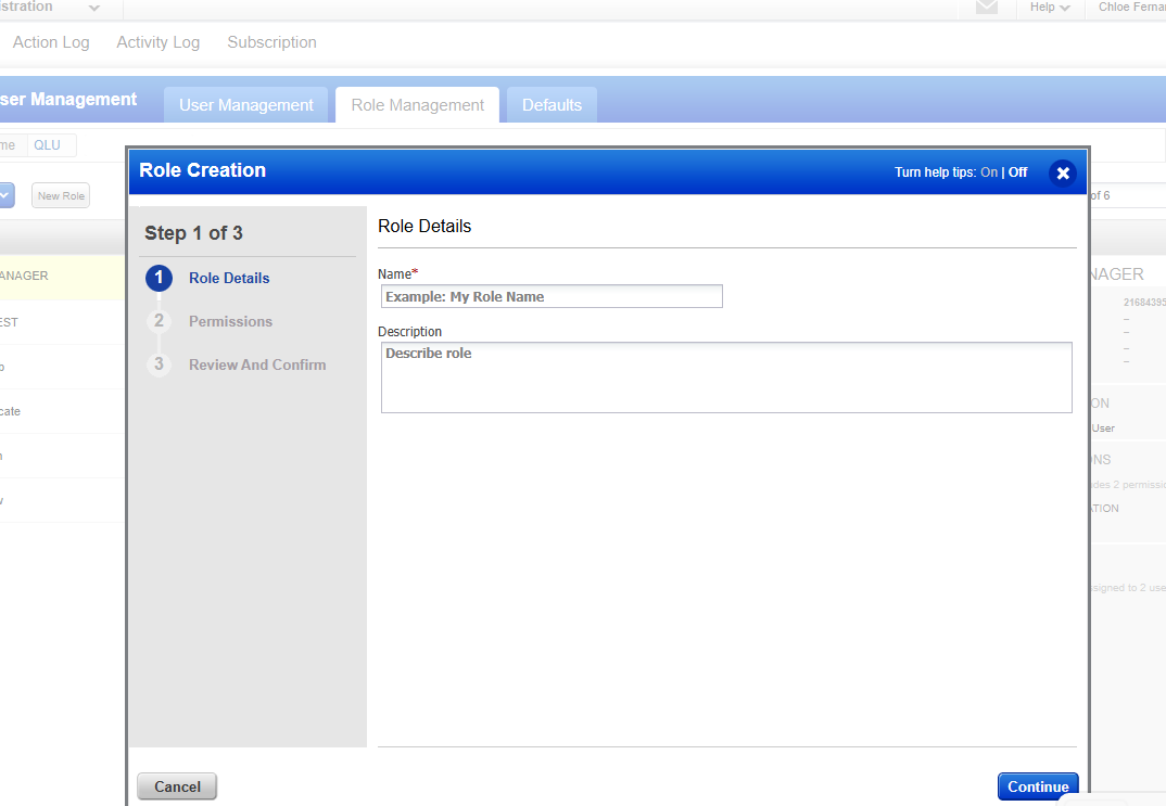role creation for QLU