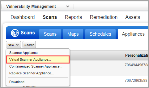 select virtual scanner appliance option.