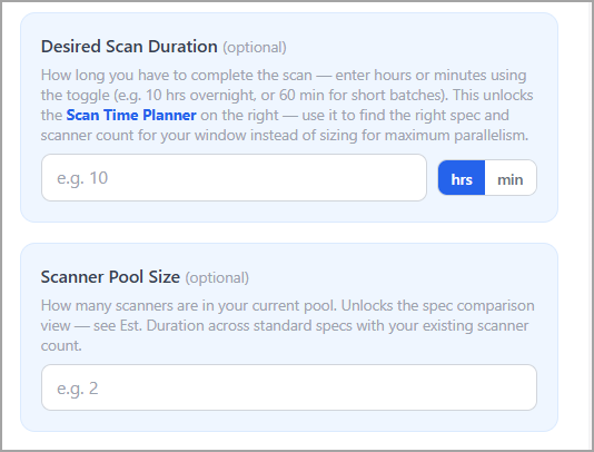 Scan Time Planner Settings.